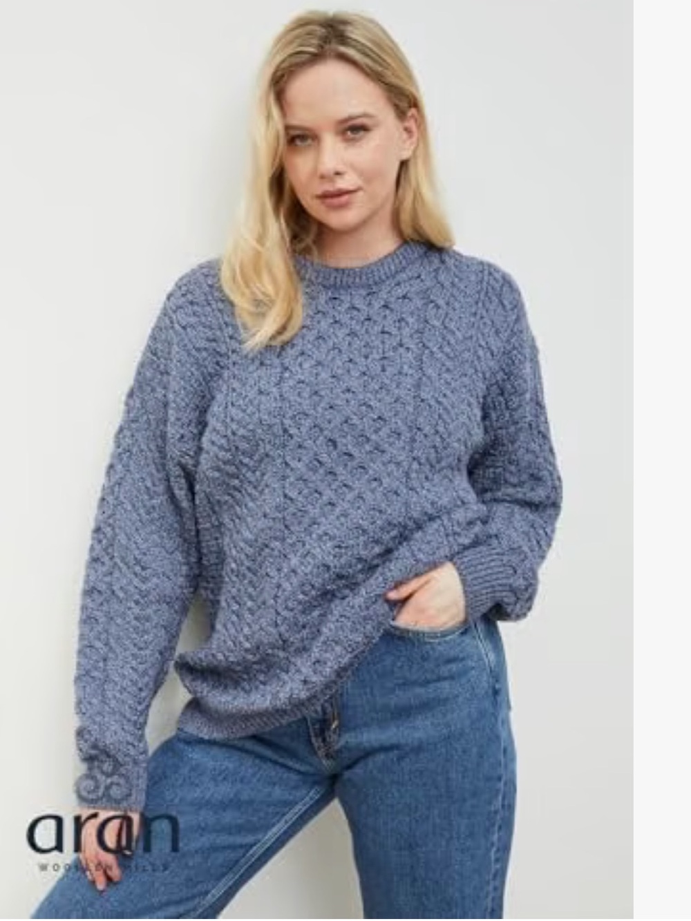 Aran woollen mills cable knit Sweater 100% Merino Wool Pullover Made in Ireland
